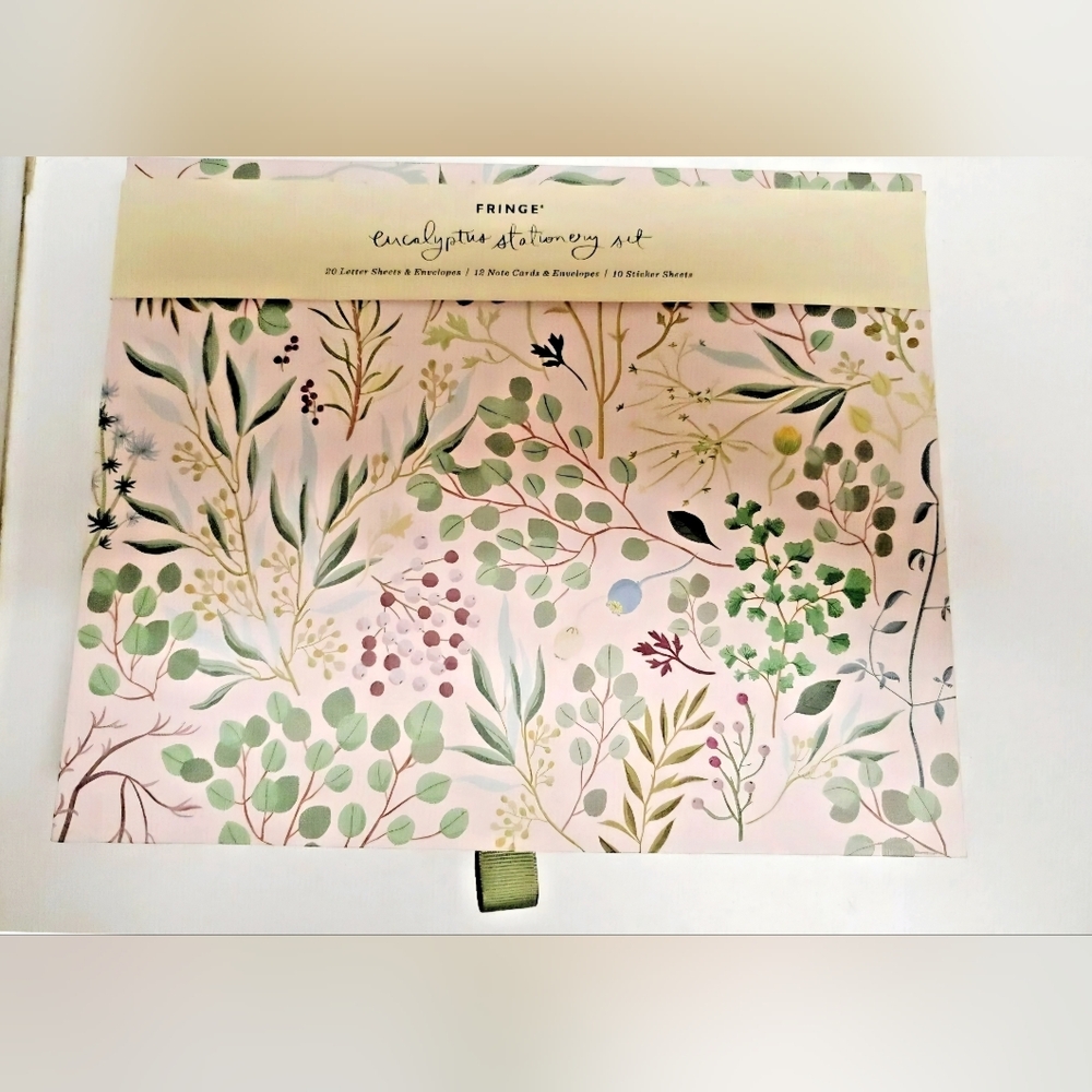 Fringe Eucalyptus Stationery Set w/20 letter Sheets, 12 Note Cards & 20 Stickers